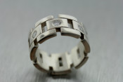 silver chain link ring with flush set diamonds